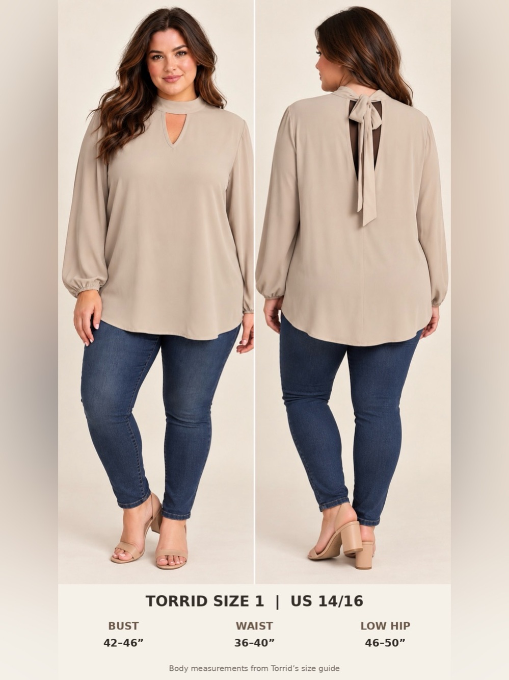 Torrid Taupe Keyhole Tie-Back Blouse Size 1